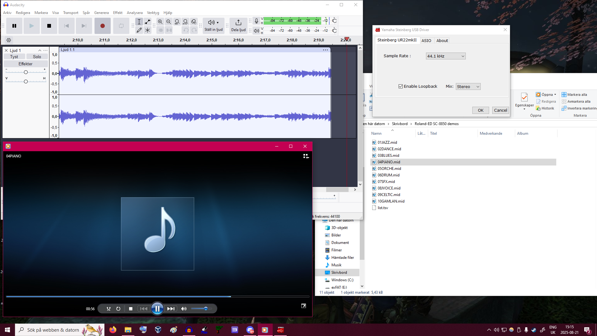 Screenshot of the recording setup